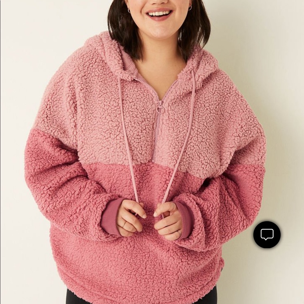 PINK Victoria’s Secret XL Sherpa pull over hoodie, pink!